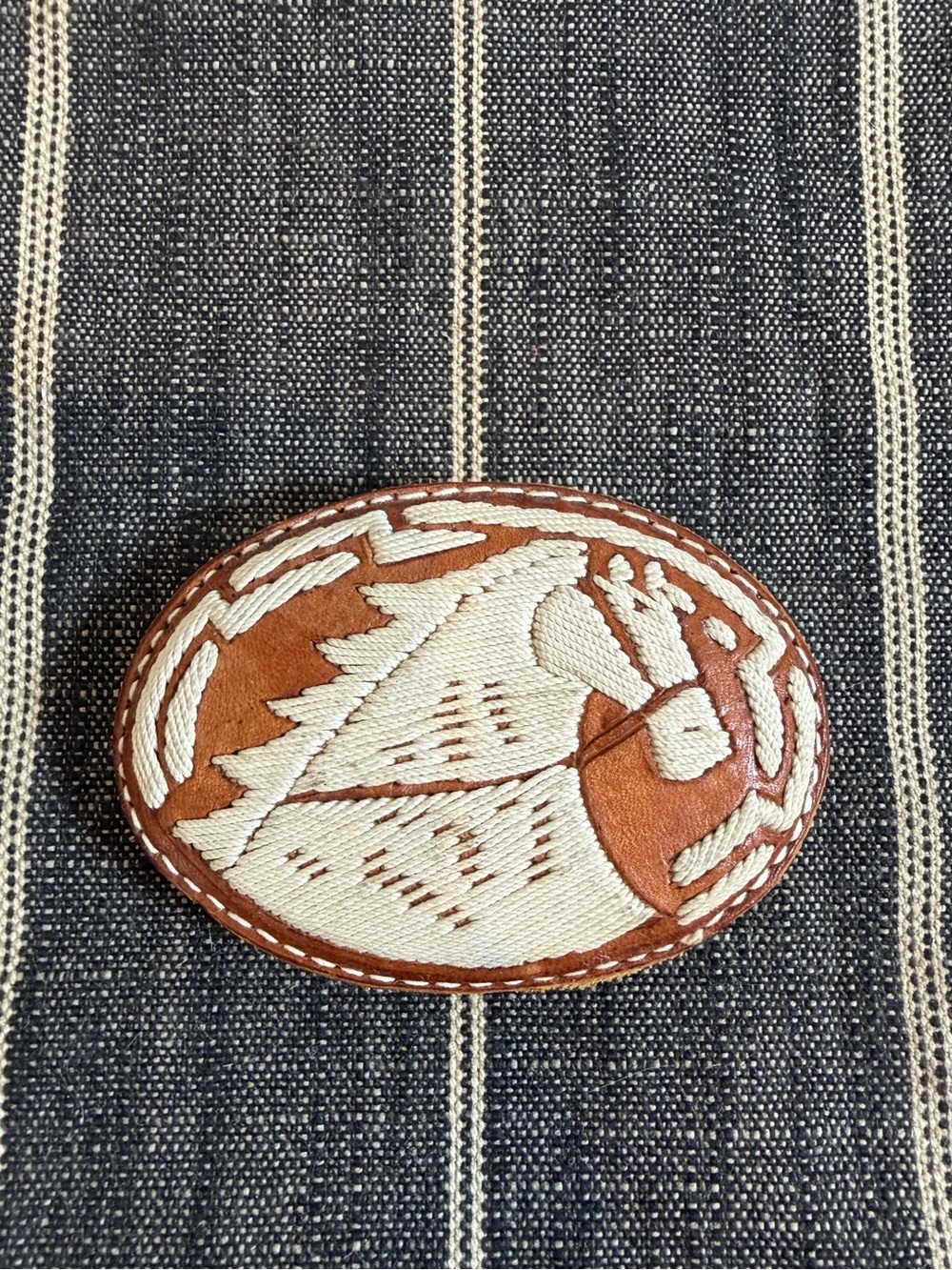 Vintage Embroidered Horse Leather Belt Buckle Western Equestrian 4x3” - Picture 1 of 2